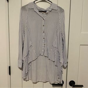 GB - Light Blue & White Striped High Low Blouse - Size S